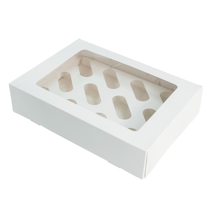 White UK 12 Cavity Cupcake / Muffin Box - 25 Pack