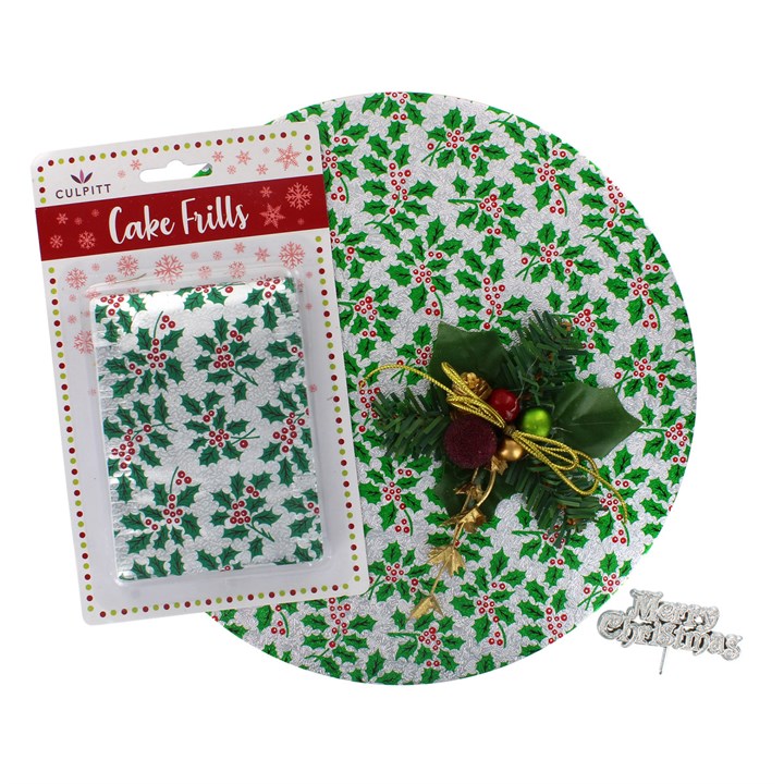 Christmas Cake Board & Decoration Set