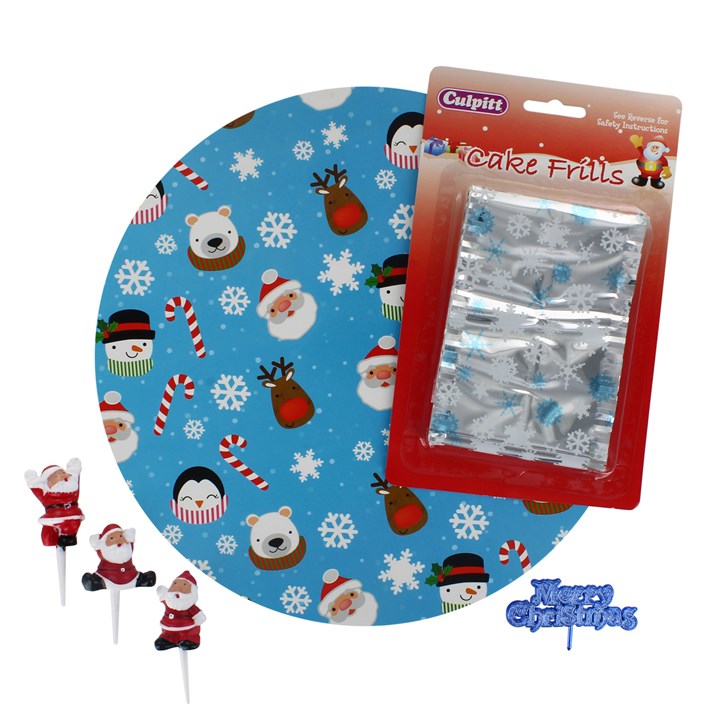 Christmas Cake Board & Decoration Set - Santa