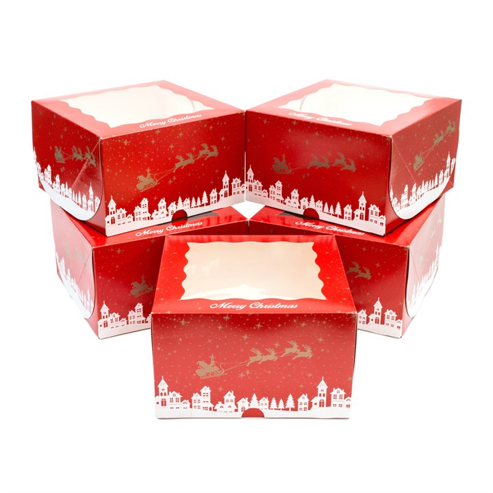 Christmas Cake Boxes | With Window - 5 Pack