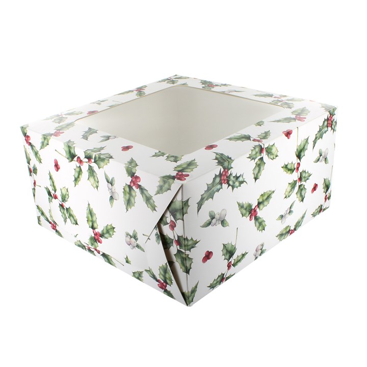 Vintage Holly Christmas Cake Box - 8"