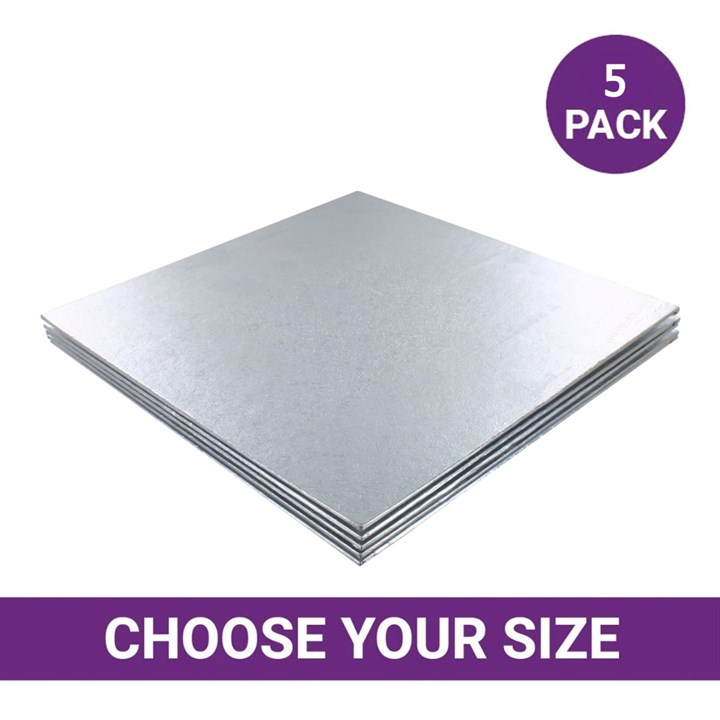 Single Thick Square Silver Cake Cards - 5 Pack